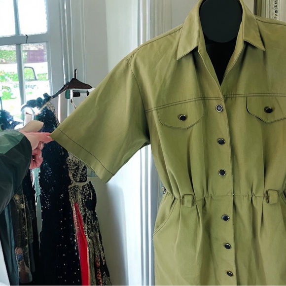 Vintage Willi of California Tan Button-up Dress with Black Buttons Size 12 - Picture 2 of 9